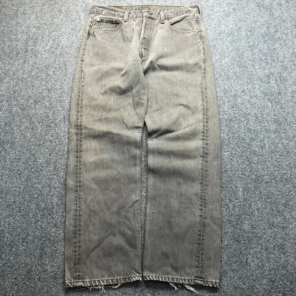 Vintage Levis 501 Gray Faded Straight Leg Denim Jeans Mens 32x27 Button Fly